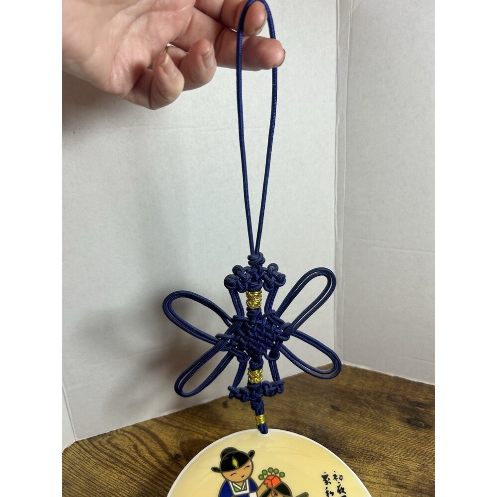 Korean Wedding Knot Tassel Hanging Ornament Medallion Decor 20” Blue Vintage - Picture 6 of 11